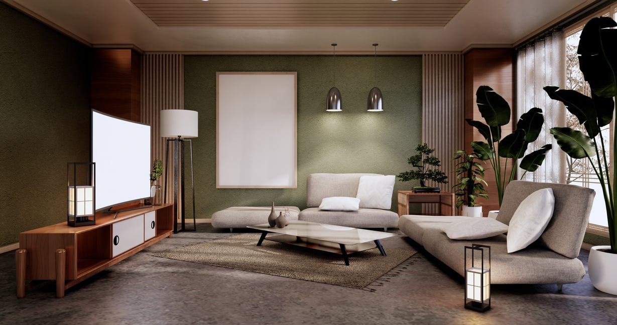 Minimal Green Living Room.3D Rendering